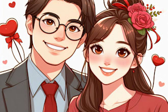 draw couple or family portrait to cartoon vector illustration for valentine