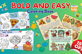 draw cute, bold and easy coloring pages and cover for amazon kdp, coloring book