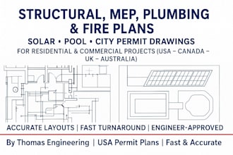 draw structural fire solar pool mep and plumbing floor plans for city permit