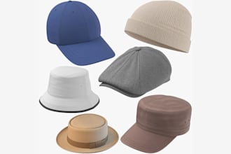 design realistic 3d mockup rendering of caps, hats, fabrics products with clo3d