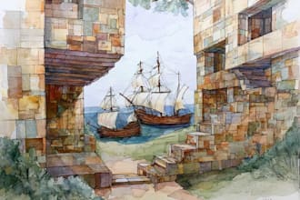 draw original watercolor landscape or architecture art