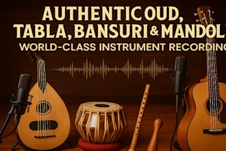 record sitar, oud, saz, rubab, zurna, saxophone, and guitar for your music
