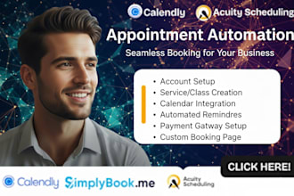 setup simplybook me acuity scheduling, calendly, vagaro booking appointment