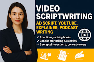 write your video scriptwriting, ad script, youtube, explainer, podcast writing