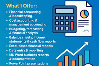 do accounting and finance tasks, cost accounting, excel, word, ppt