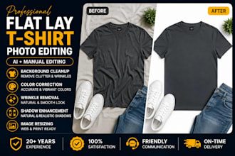 do flat lay cloth editing, wrinkle removal, and symmetry