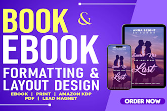 ebook design, layout, cover design and formatting for amazon kdp, kindle ebooks