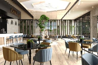 do modern 3d interior design for restaurant, cafe, bakeries, coffee shop and bar