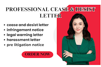 draft a professional cease and desist letter for infringement or harassment