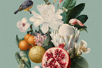 make a botanical illustration of flowers, plants