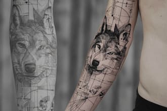custom a geometric realism in black and grey tattoo design