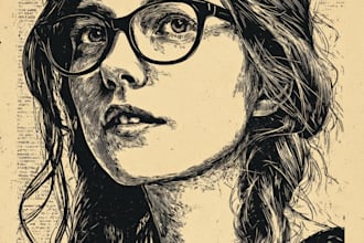 draw a custom portrait in linocut style