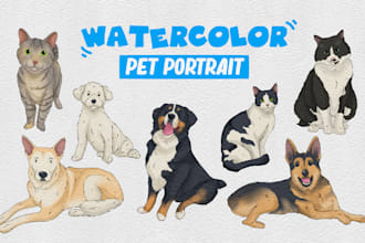 create a cute watercolor art ilustration of your pet portrait