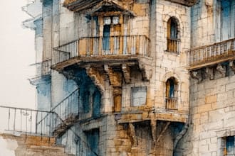 draw original watercolor landscape or architecture art