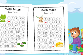 design preschool activity book puzzles, workbook pages, fun kids 2d worksheets