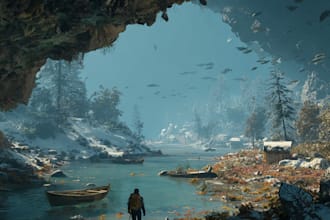 make a fantasy, 2d environment concept art and sci fi illustration