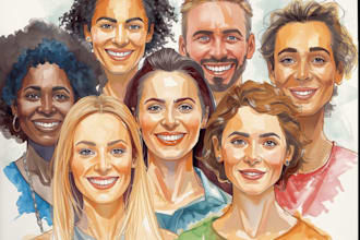 draw watercolor group portrait illustration