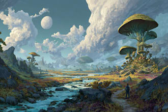 create pictures of fantastical landscape concepts