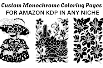 create custom monochrome coloring pages for amazon KDP in any niche