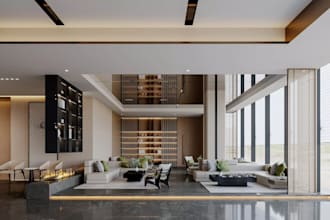 create modern 3d interior design for office, mall,  hotel lobby, conference room
