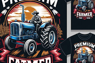 design high quality premium esport farmer tractor logo with t shirt design