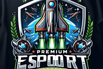 design high quality premium esport rocket logo with t shirt design