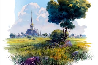 draw a watercolor landscape illustration