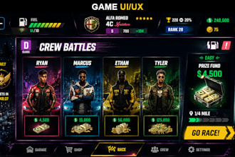 nitro speed racing game UI UX art design