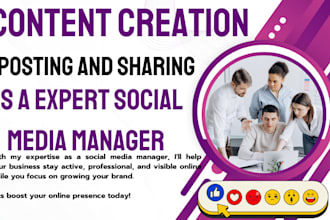 handle content creation, posting, and sharing as a expert social media manager