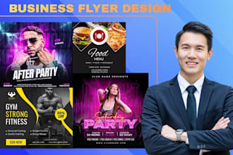 design gym flyer, resturant flyer,dj flyer and event flyer