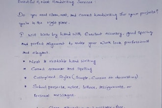 create neat handwriting services in both telugu and english