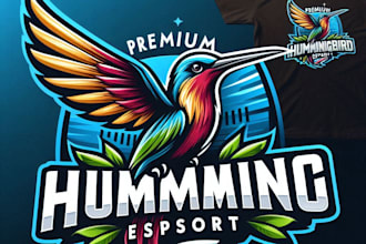 design high quality premium esport hummingbird logo with t shirt design
