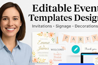 design modern editable templates for invitations, event signage, and decorations