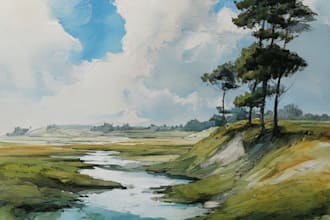 hand paint a watercolor or acrylic landscape