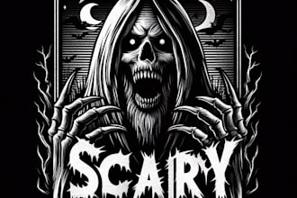 premium custom scary, horror, heavy, death metal logo with t shirt design