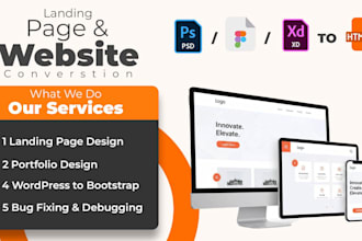 convert figma to html, xd to html, psd to html responsive bootstrap 5