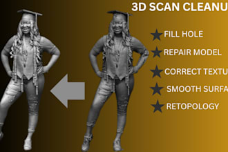 3d scan cleanup repair fix mesh file 3d face, full body model for 3d printing