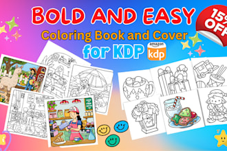 draw cute, bold and easy coloring pages and cover for amazon kdp, coloring book