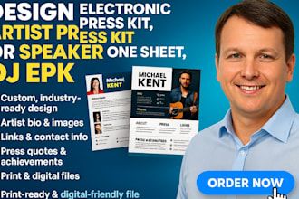 design electronic press kit, artist press kit, dj epk, or speaker one sheet