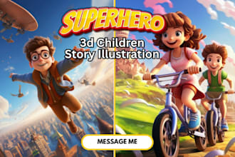 design 3d kids book, children story book illustration, kids story book