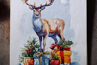 draw christmas card, invitation with watercolor