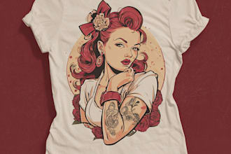 custom tshirt design pinup vintage retro illustration style