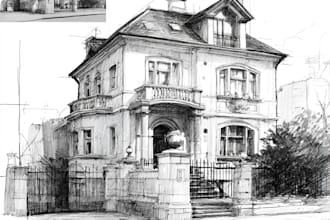 draw a sketch of a house portrait or building illustration
