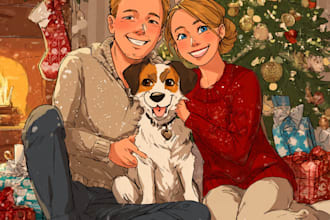draw christmas couple family or pet portrait