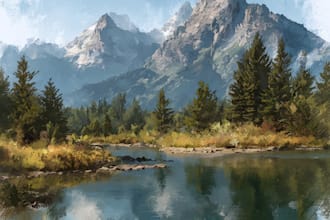 create landscape of digital watercolor