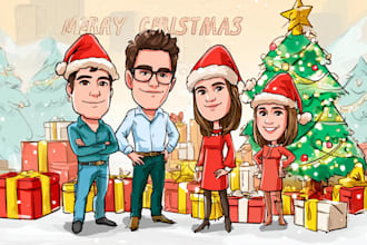 draw awesome cartoon caricature for gift, christmas card