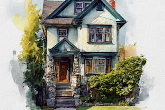paint watercolor house portrait