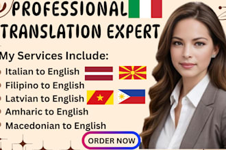 translate latvian, amharic, italian, macedonian, filipino into english