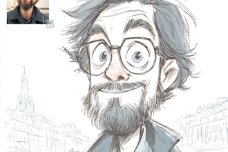 drawing a funny cartoon character, logo, portrait