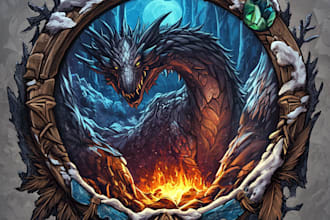 draw a fantasy game logo with cool unique magic style
